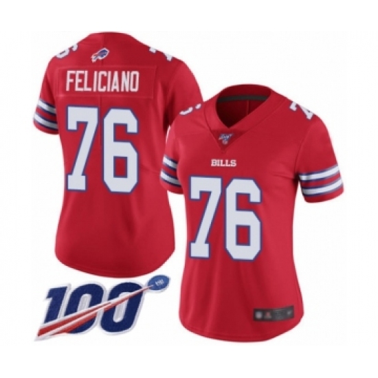 Women's Buffalo Bills 76 Jon Feliciano Limited Red Rush Vapor Untouchable 100th Season Football Jersey