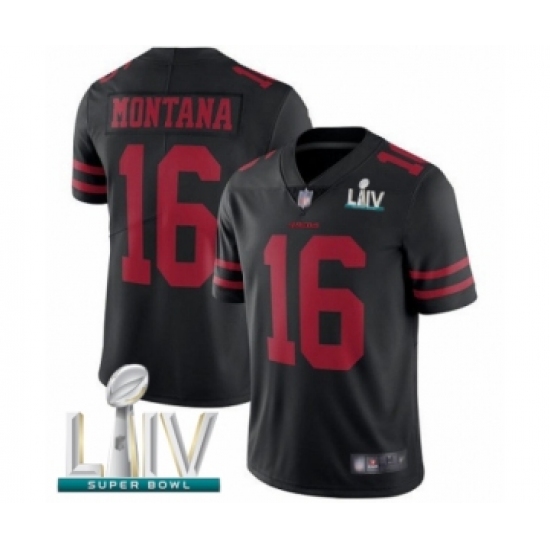 Youth San Francisco 49ers 16 Joe Montana Black Vapor Untouchable Limited Player Super Bowl LIV Bound Football Jersey
