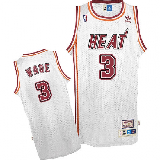 Men's Adidas Miami Heat 3 Dwyane Wade Authentic White Throwback NBA Jersey