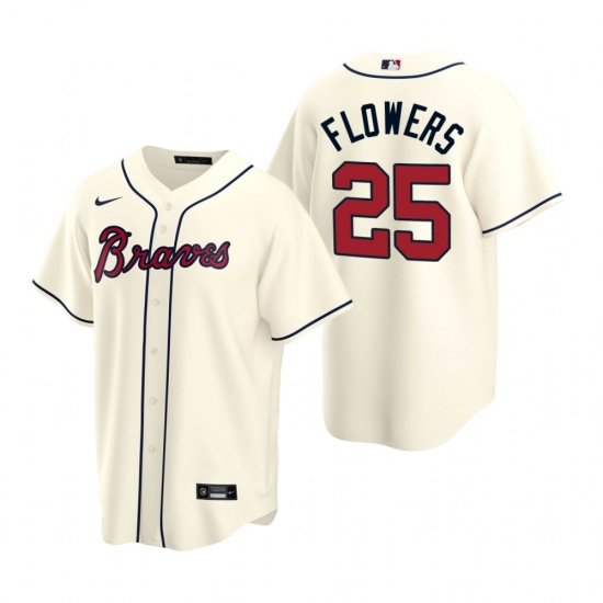 Men's Nike Atlanta Braves 25 Tyler Flowers Cream Alternate Stitched Baseball Jersey