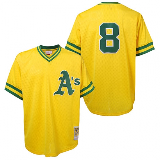 Men's Mitchell and Ness Oakland Athletics 8 Joe Morgan Authentic Gold Throwback MLB Jersey