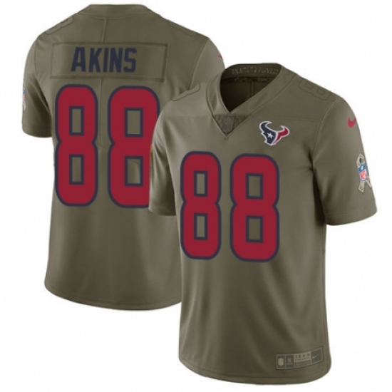 Youth Nike Houston Texans 88 Jordan Akins Limited Olive 2017 Salute to Service NFL Jersey