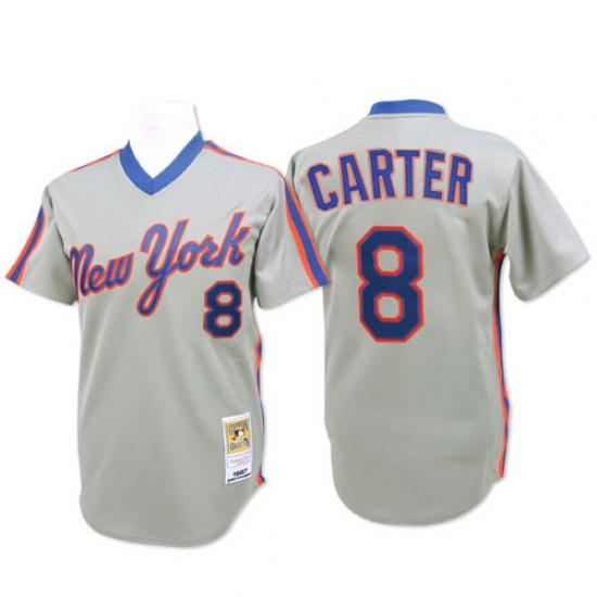 Men's Mitchell and Ness New York Mets 8 Gary Carter Authentic Grey Throwback MLB Jersey