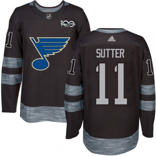 Men's Adidas St. Louis Blues 11 Brian Sutter Authentic Black 1917-2017 100th Anniversary NHL Jersey