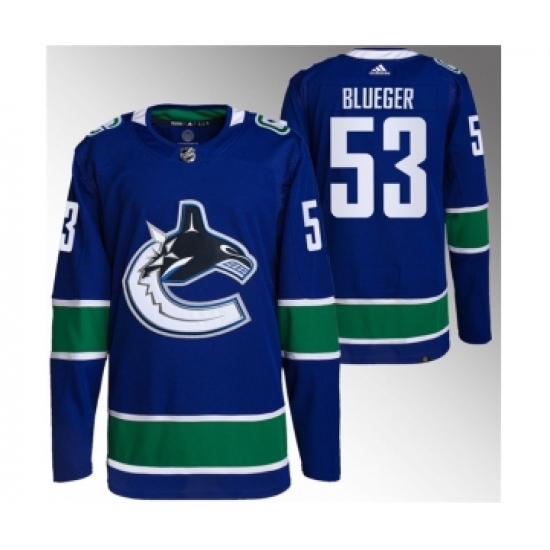 Men's Vancouver Canucks 53 Teddy Blueger Blue Retro Stitched Jersey