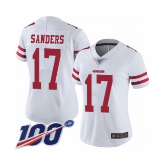 Women's San Francisco 49ers 17 Emmanuel Sanders White Vapor Untouchable Limited Player 100th Season Football Jersey