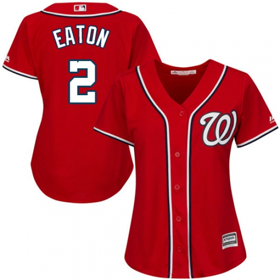Women's Majestic Washington Nationals 2 Adam Eaton Authentic Red Alternate 1 Cool Base MLB Jersey