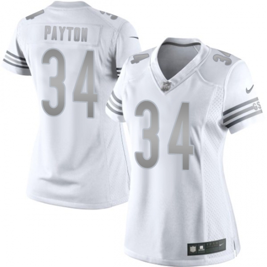Women's Nike Chicago Bears 34 Walter Payton Limited White Platinum NFL Jersey