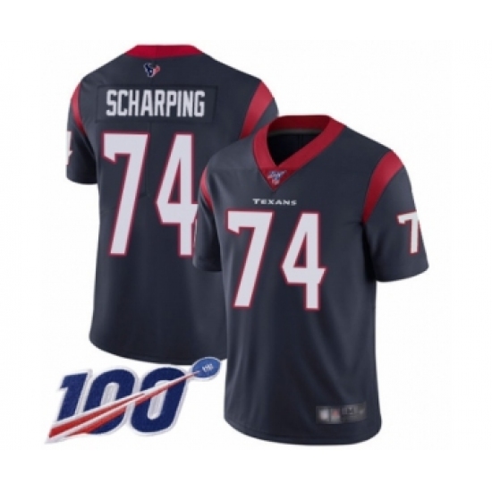 Men's Houston Texans 74 Max Scharping Navy Blue Team Color Vapor Untouchable Limited Player 100th Season Football Jersey
