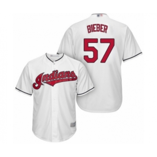 Youth Cleveland Indians 57 Shane Bieber Authentic White Home Cool Base Baseball Jersey