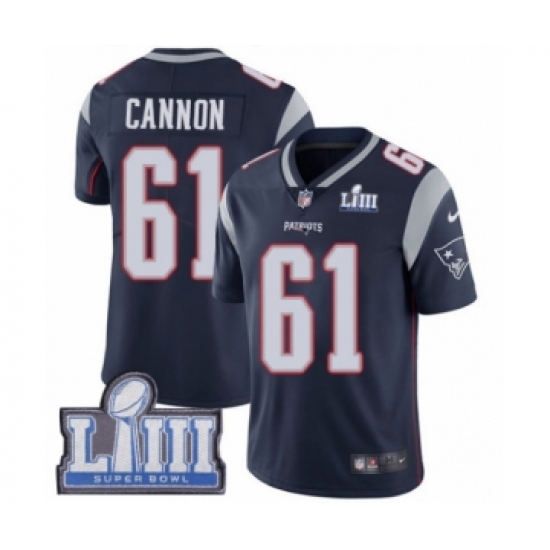 Youth Nike New England Patriots 61 Marcus Cannon Navy Blue Team Color Vapor Untouchable Limited Player Super Bowl LIII Bound NFL Jersey