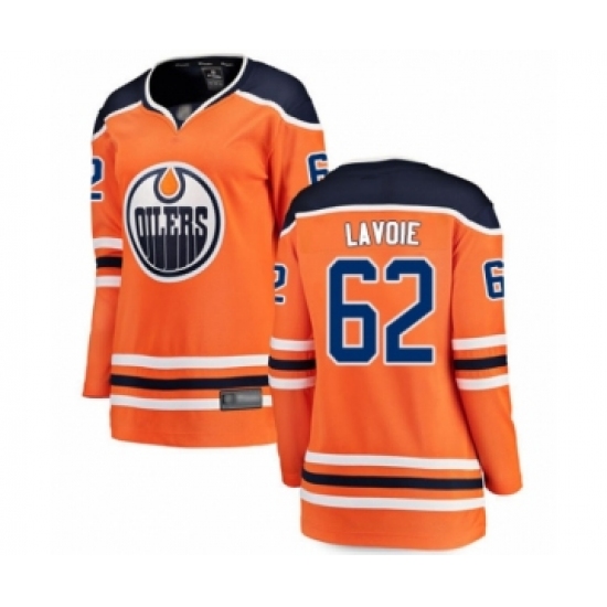 Women's Edmonton Oilers 62 Raphael Lavoie Authentic Orange Home Fanatics Branded Breakaway Hockey Jersey