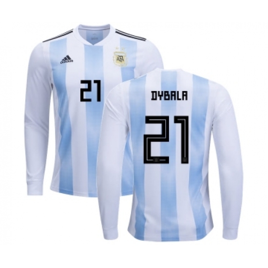 Argentina 21 Dybala Home Long Sleeves Kid Soccer Country Jersey