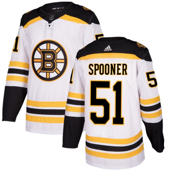 Men's Adidas Boston Bruins 51 Ryan Spooner Authentic White Away NHL Jersey