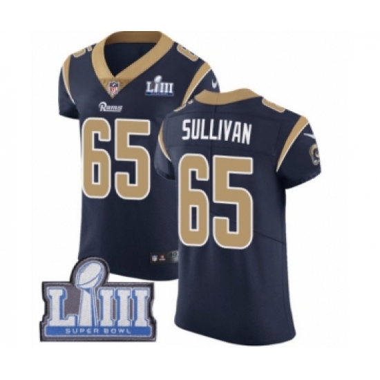 Men's Nike Los Angeles Rams 65 John Sullivan Navy Blue Team Color Vapor Untouchable Elite Player Super Bowl LIII Bound NFL Jersey