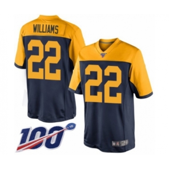 Men's Green Bay Packers 22 Dexter Williams Limited Navy Blue Alternate 100th Season Football Jersey