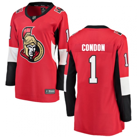 Women's Ottawa Senators 1 Mike Condon Fanatics Branded Red Home Breakaway NHL Jersey