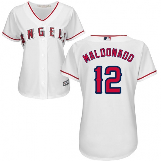 Women's Majestic Los Angeles Angels of Anaheim 12 Martin Maldonado Authentic White Home Cool Base MLB Jersey