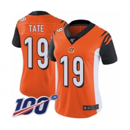 Women's Cincinnati Bengals 19 Auden Tate Orange Alternate Vapor Untouchable Limited Player 100th Season Football Jersey