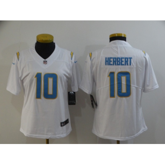 Women's Los Angeles Chargers 10 Justin Herbert White 2020 NFL Draft Vapor Limited Jersey