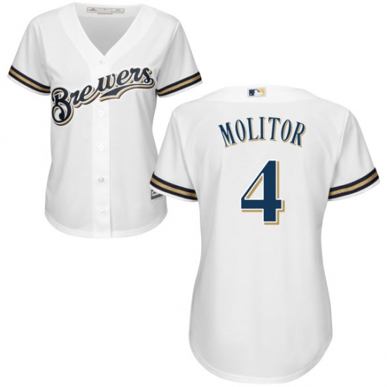 Women's Majestic Milwaukee Brewers 4 Paul Molitor Authentic White Home Cool Base MLB Jersey