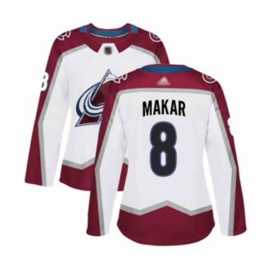 Women's Colorado Avalanche 8 Cale Makar Authentic White Away Hockey Jersey