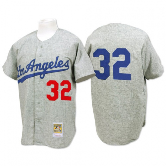 Men's Mitchell and Ness 1963 Los Angeles Dodgers 32 Sandy Koufax Authentic Grey Throwback MLB Jersey