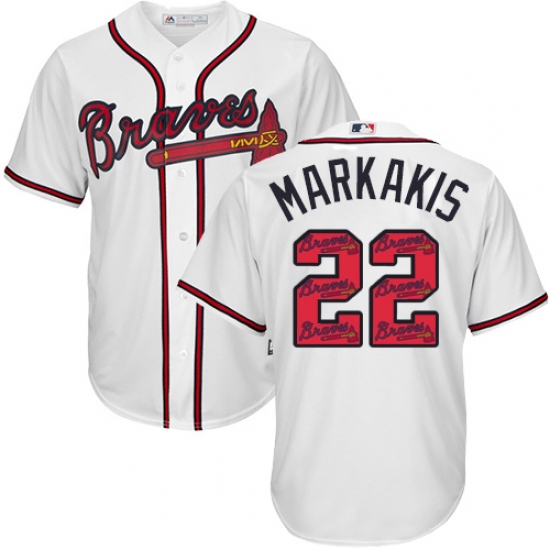 Men's Majestic Atlanta Braves 22 Nick Markakis Authentic White Team Logo Fashion Cool Base MLB Jersey