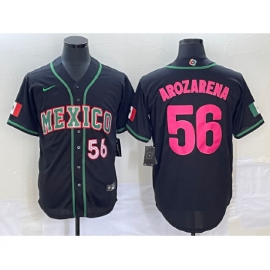 Men's Mexico Baseball 56 Randy Arozarena Number 2023 Black Pink World Classic Stitched Jersey3