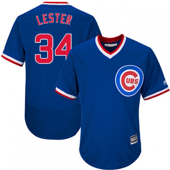 Men's Majestic Chicago Cubs 34 Jon Lester Royal Blue Flexbase Authentic Collection Cooperstown MLB Jersey