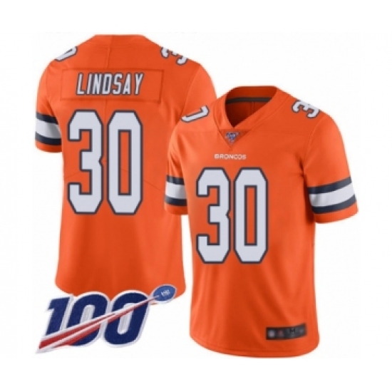 Youth Nike Denver Broncos 30 Phillip Lindsay Limited Orange Rush Vapor Untouchable 100th Season NFL Jersey