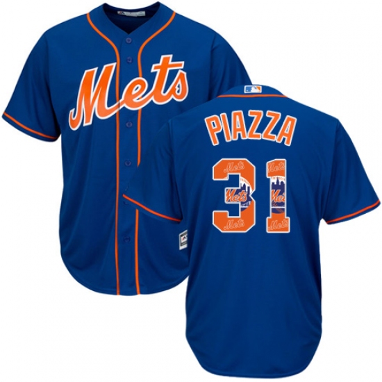 Men's Majestic New York Mets 31 Mike Piazza Authentic Royal Blue Team Logo Fashion Cool Base MLB Jersey