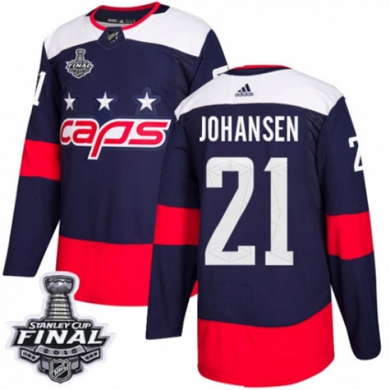 Youth Adidas Washington Capitals 21 Lucas Johansen Authentic Navy Blue 2018 Stadium Series 2018 Stanley Cup Final NHL Jersey