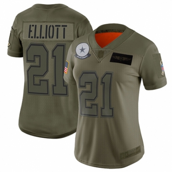 Women's Dallas Cowboys 21 Ezekiel Elliott Limited Camo 2019 Salute to Service Football Jersey