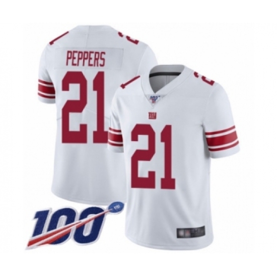 Men's New York Giants 21 Jabrill Peppers White Vapor Untouchable Limited Player 100th Season Football Jersey