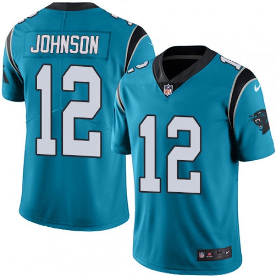 Men's Nike Carolina Panthers 12 Charles Johnson Blue Alternate Vapor Untouchable Limited Player NFL Jersey