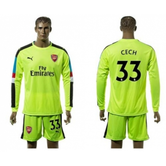 Arsenal 33 Cech Shiny Green Goalkeeper Long Sleeves Soccer Club Jersey