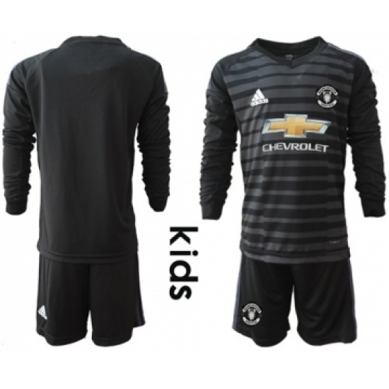 Manchester United Blank Black Goalkeeper Long Sleeves Kid Soccer Club Jersey