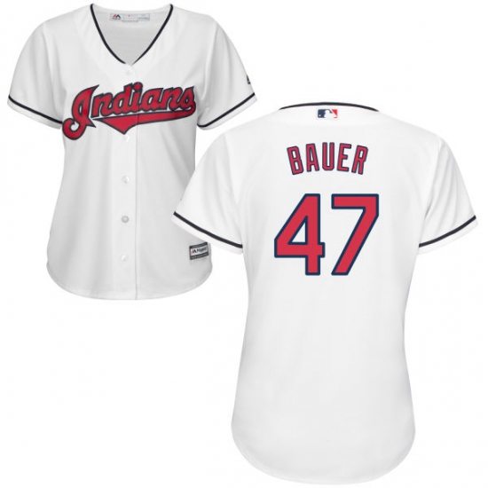 Women's Majestic Cleveland Indians 47 Trevor Bauer Replica White Home Cool Base MLB Jersey