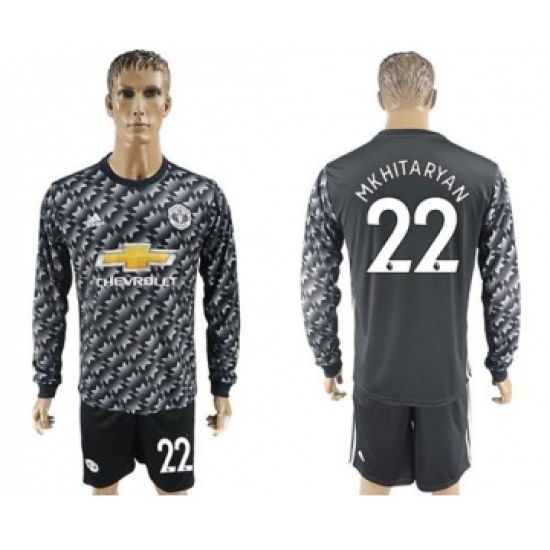 Manchester United 22 Mkhitaryan Black Long Sleeves Soccer Club Jersey