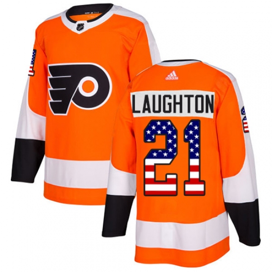 Men's Adidas Philadelphia Flyers 21 Scott Laughton Authentic Orange USA Flag Fashion NHL Jersey