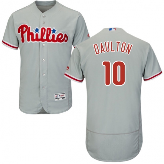 Men's Majestic Philadelphia Phillies 10 Darren Daulton Grey Road Flex Base Authentic Collection MLB Jersey