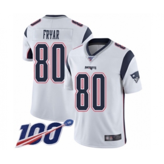 Men's New England Patriots 80 Irving Fryar White Vapor Untouchable Limited Player 100th Season Football Jersey