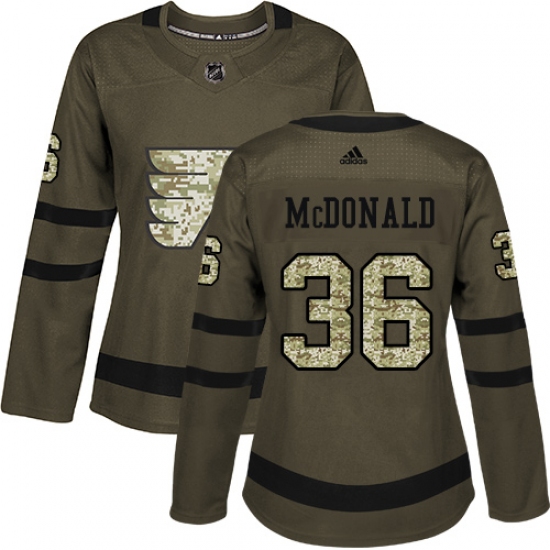 Women's Adidas Philadelphia Flyers 36 Colin McDonald Authentic Green Salute to Service NHL Jersey