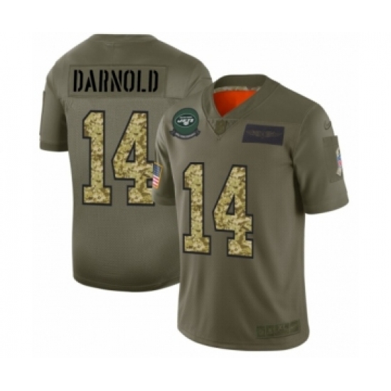 Men's New York Jets 14 Sam Darnold 2019 Olive Camo Salute to Service Limited Jersey