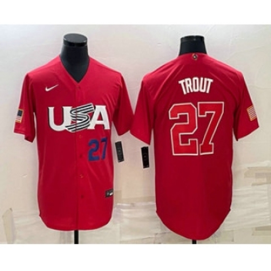 Men's USA Baseball 27 Mike Trout Number 2023 Red World Classic Stitched Jerseys