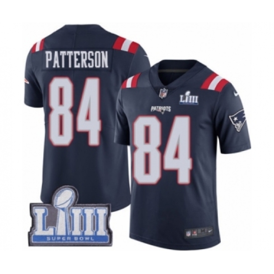 Men's Nike New England Patriots 84 Cordarrelle Patterson Limited Navy Blue Rush Vapor Untouchable Super Bowl LIII Bound NFL Jersey