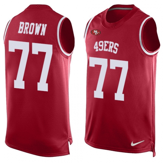 Men's Nike San Francisco 49ers 77 Trent Brown Limited Red Player Name & Number Tank Top NFL Jersey