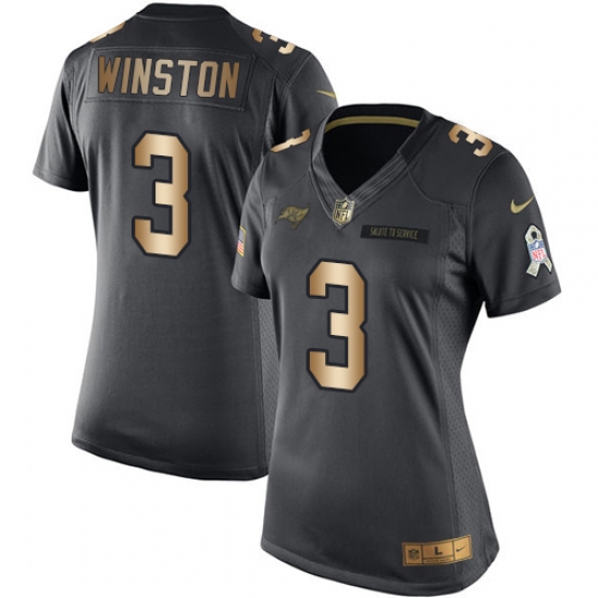 Women's Nike Tampa Bay Buccaneers 3 Jameis Winston Limited Black/Gold Salute to Service NFL Jersey