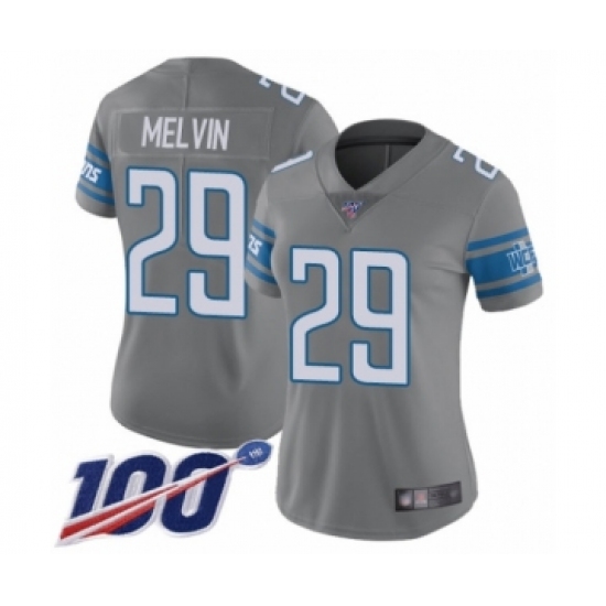 Women's Detroit Lions 29 Rashaan Melvin Limited Steel Rush Vapor Untouchable 100th Season Football Jersey